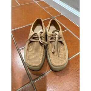 CLARKS Wallabee Cup Derby Tan Chunky Corduroy Crepe Sole Shoe Size 6.5